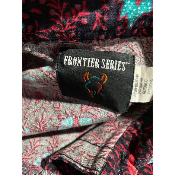 Frontier Series M Button Down Shirt Western Black Red Orange Turquoise Dolman Sl - Picture 6 of 10